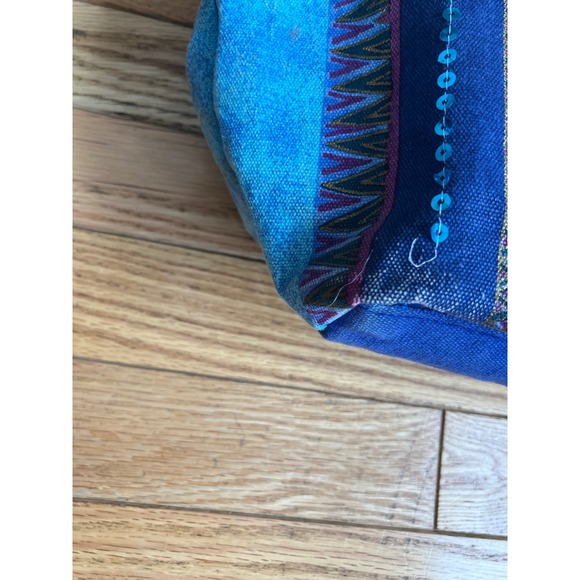 Laurel Burch Tote Bag Horses Folk Art Blue Sequins Zipper Closure - Picture 3 of 13